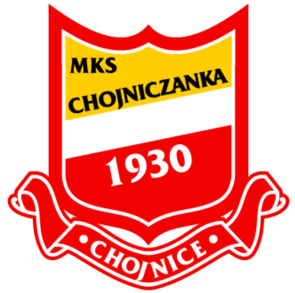 Logo MKS Chojniczanka 1930 w barwach czerwonych i białych z tarczą i wzorem sztandaru oraz napisem „MKS Chojniczanka 1930 Chojnice.