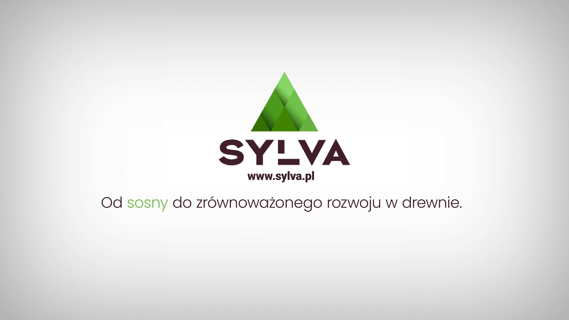 Logo z zielonym trójkątem nad napisem "SYLVA" i stroną internetową "www.sylva.pl". Poniżej znajduje się polski tekst: "Od sosny do zrównoważonego rozwoju w drewnie.